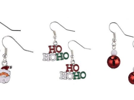 Ho Ho Ho, Santa Claus, and Red Balls Assortment Earrings Online now