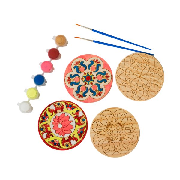 Make Your Own Rangoli Coaster Kit - 4 Wooden coasters on Sale