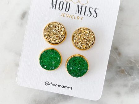 Stud Earring - Gold & Green in Gold Setting Online Sale